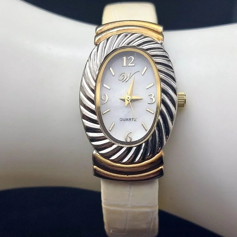 W by Waltham WBW01D women’s quartz watch, two-tone rope bezel, white strap